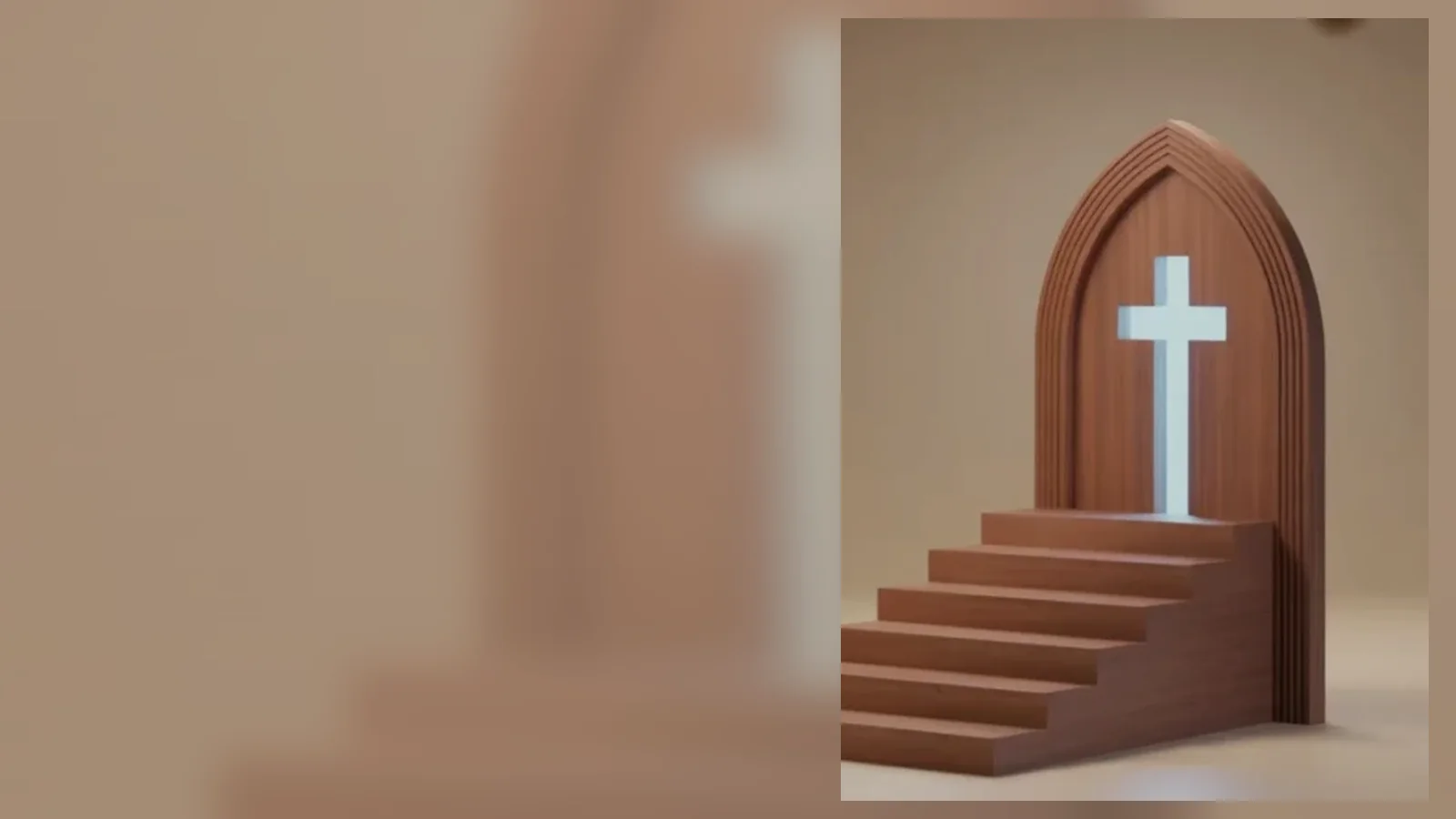 Glowing cross and altar steps representing the ministry's spiritual foundation
