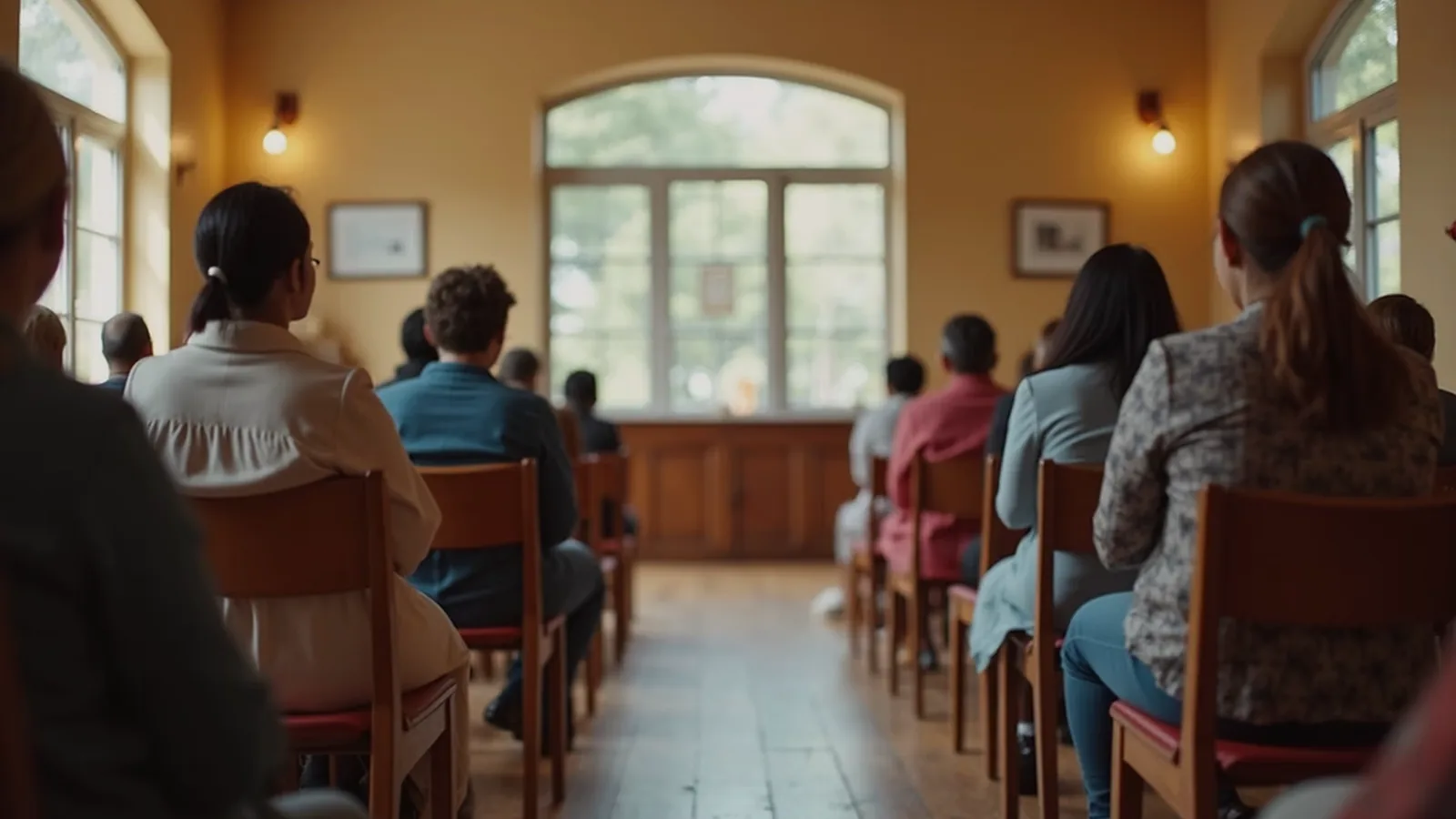 People seated together in a warm church setting